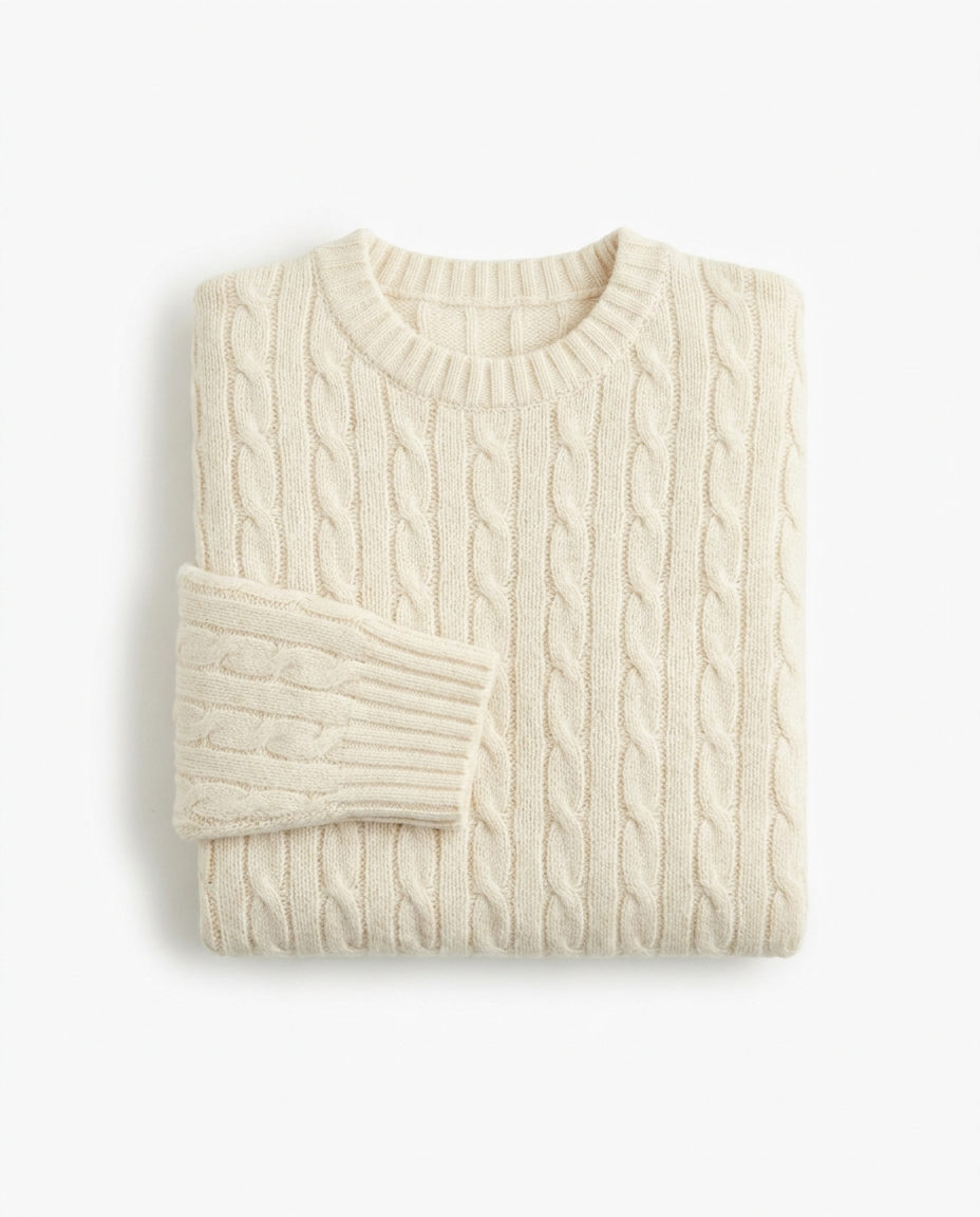 Men's Lambswool Blend Cable Knit Crew Neck Jumper