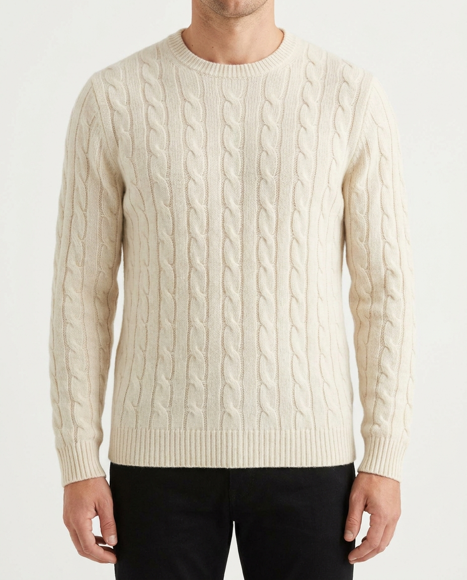 Men's Lambswool Blend Cable Knit Crew Neck Jumper