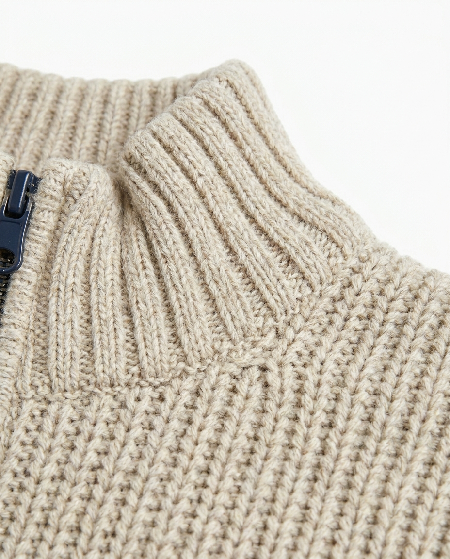 Men's Chunky Ribbed Knit Half Zip Jumper