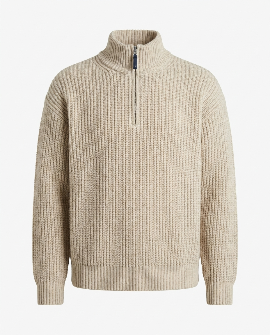 Men's Chunky Ribbed Knit Half Zip Jumper