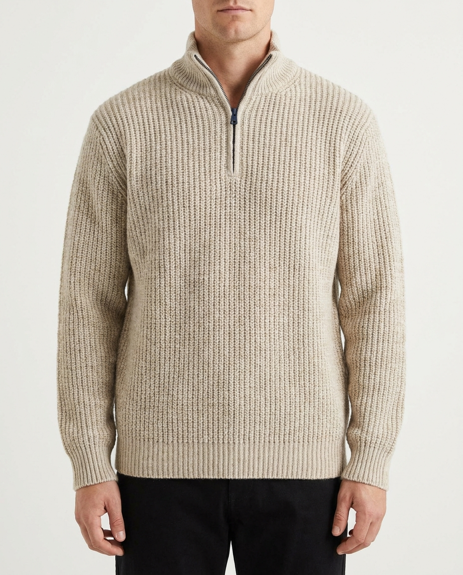 Men's Chunky Ribbed Knit Half Zip Jumper