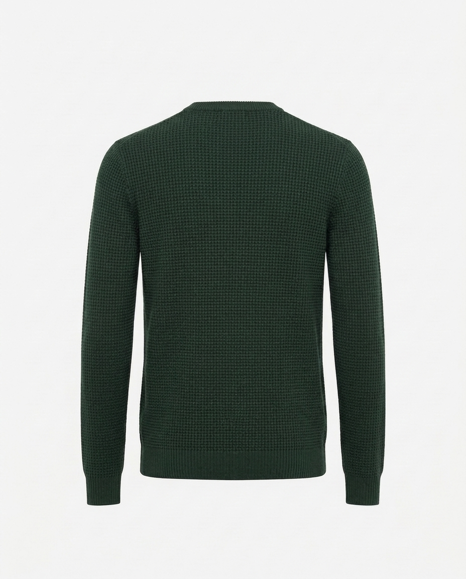 Men's Waffle Knit Cotton Crew Neck Jumper