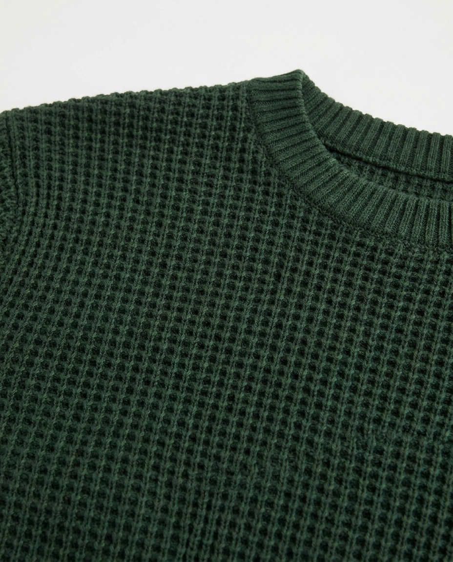 Men's Waffle Knit Cotton Crew Neck Jumper