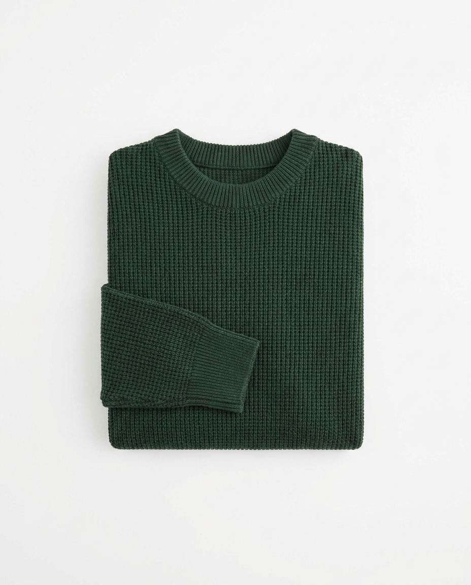 Men's Waffle Knit Cotton Crew Neck Jumper