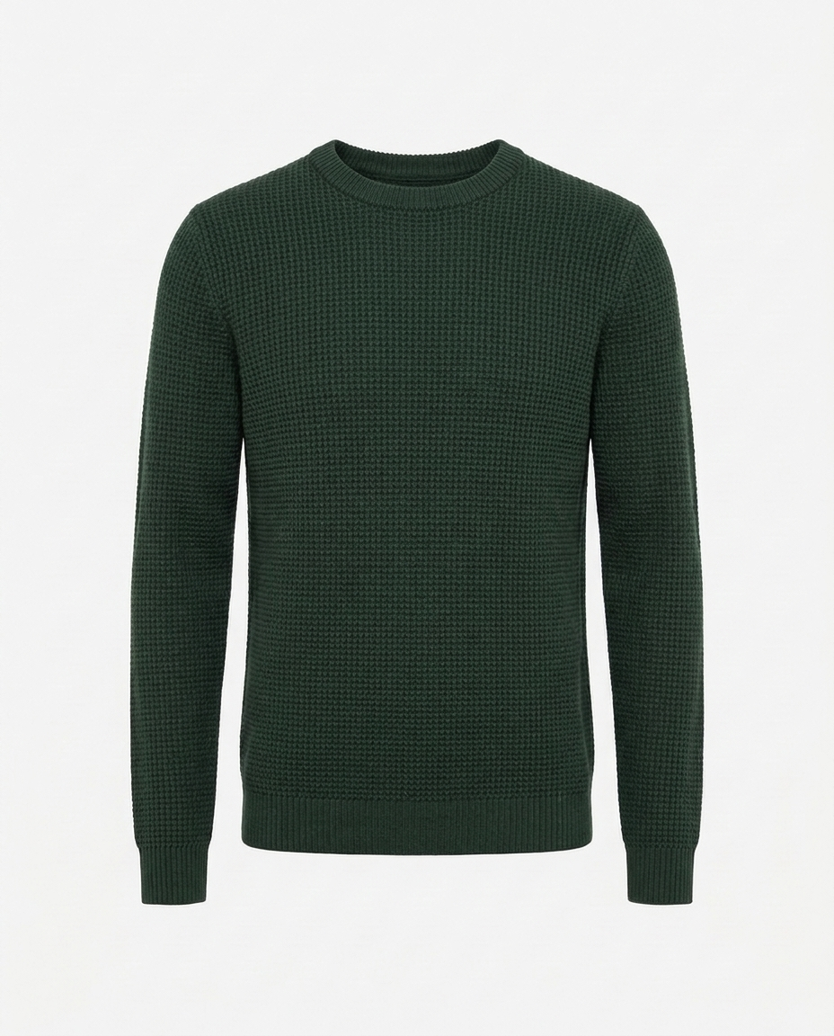 Men's Waffle Knit Cotton Crew Neck Jumper