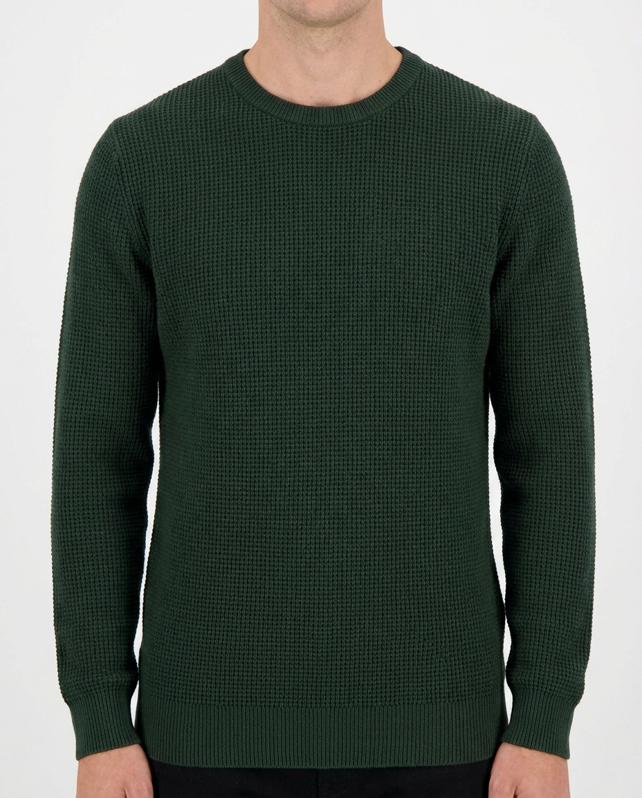 Men's Waffle Knit Cotton Crew Neck Jumper